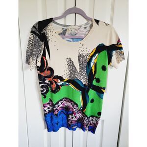 Etro Milano‎ 44 Womens Top 100% Silk Abstract Ribbed Tank Abstract Art To Wear